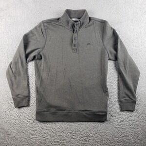 Travis Matthew Henley Sweatshirt Mens L Gray Green Logos Pockets Sweater Golf
